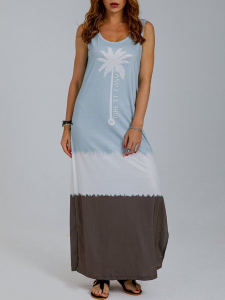 

Letter Printed Sleeveless Cotton-Blend Knitting Dress, Blue, Floral Dresses