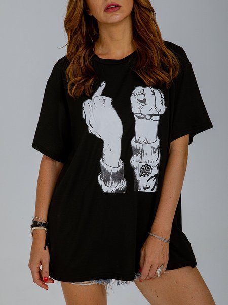 

Casual Cotton-Blend Crew Neck T-shirt, Black, T-Shirts
