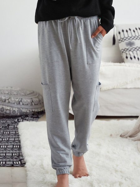 

Gray Simple Cotton Solid Pockets Pants, Pants