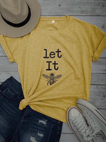 

Stampato Maniche Corte Casuale Top, Giallo, T-Shirts