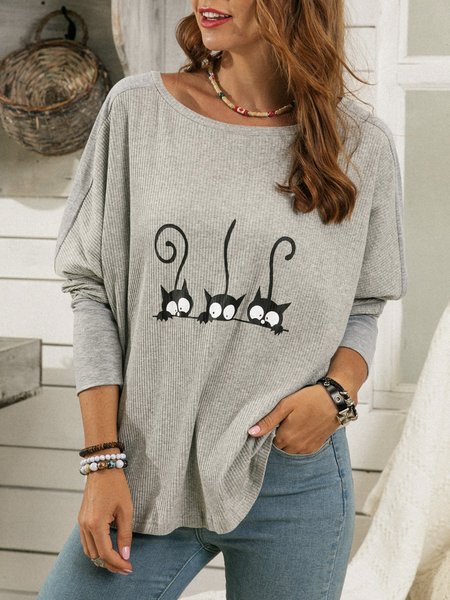 

Crew Neck Floral-Print Animal Casual Top, Gray, Designers