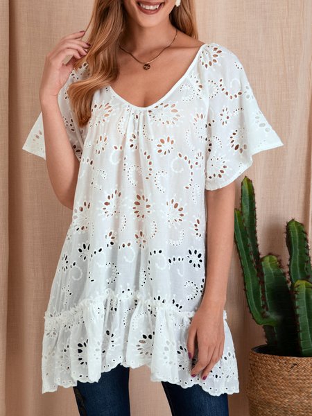 

Off White Casual Cotton V Neck Tops, T-Shirts
