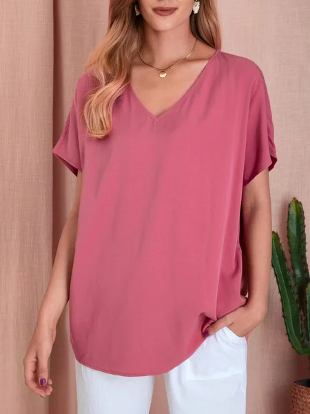 

Pink Cotton Simple Shift Plain Shirts & Tops, Tops