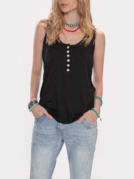 

Black Cotton-Blend Plain Crew Neck Sleeveless Shirts & Tops, Long sleeve tops