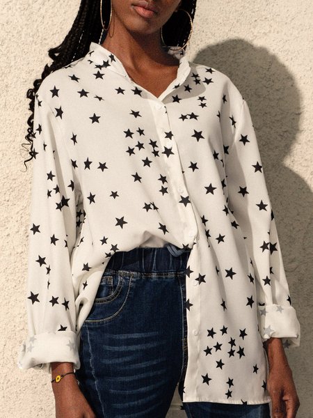 

Half sleeve star print casual holiday shirt, White, Tops