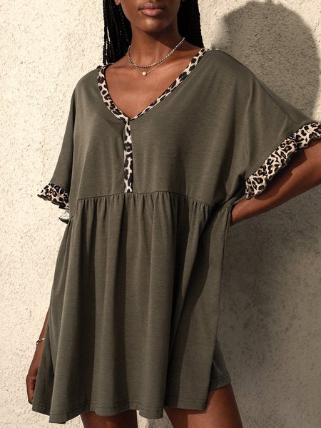 

Brown V Neck Casual Paneled Jersey T-shirt, Email discount