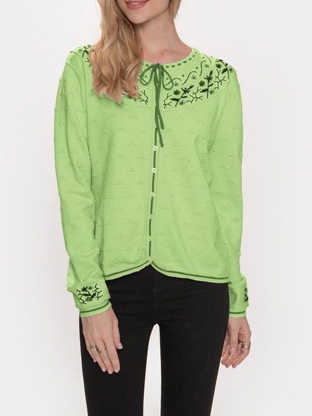 

Vintage Embroidery Long Sleeve Cotton-Blend Sweater, Grass green, Sweaters