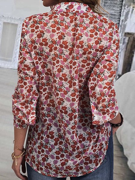 

Red Floral Casual Floral-Print Shirt Collar Shirts & Tops, Tops