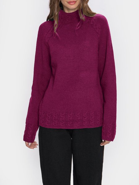 

Deep Green Turtleneck Cotton-Blend Vintage Shirts & Tops, Wine red, Long sleeve tops