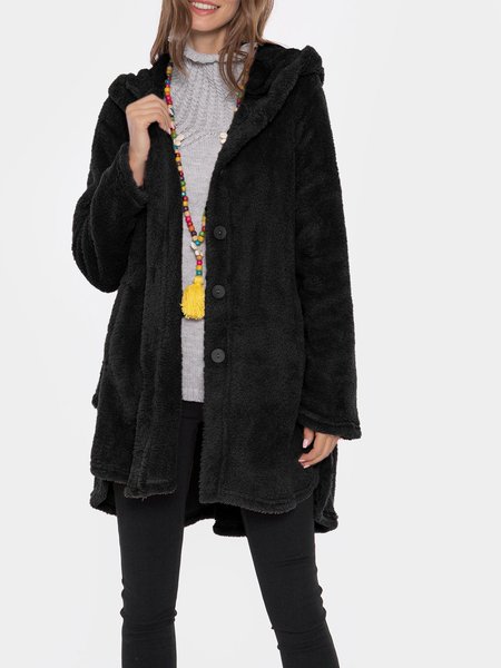 

Casual Solid Buttoned Coats, Black, Coats
