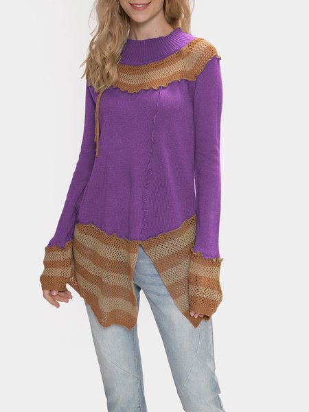 

Crew Neck Shift Long Sleeve Sweater, Violet, Sweaters