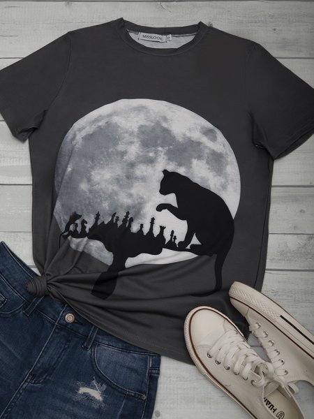 

Plus Size Crew Neck Short Sleeve Cotton-Blend T-shirt, Black, T-Shirts