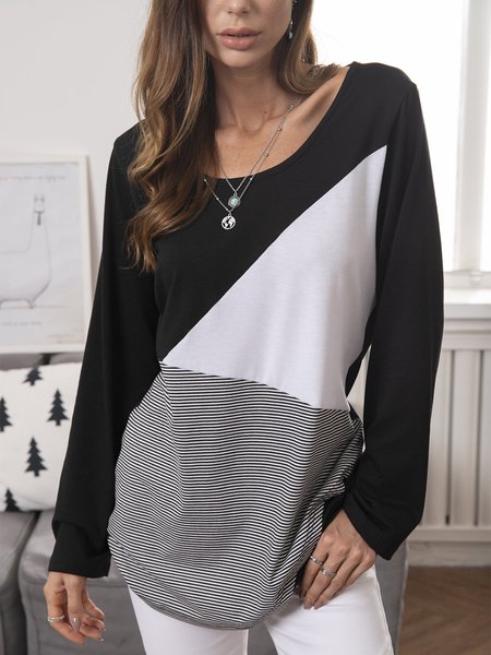 

Casual Long Sleeve Round Neck Plus Size Tops, Black, Blouses & Shirts