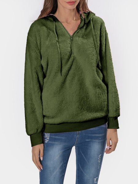 

Autumn Winter Fleece Long-sleeved Solid Color Hoodies And Sweatshirts, Army green, Sweaters