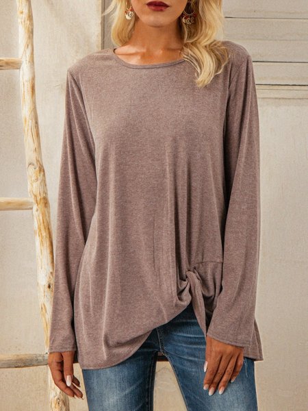 

Coffee Crew Neck Casual Asymmetric Shirts & Tops, Tops