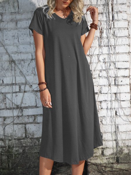 

Casual Solid Short Sleeve Dresses, Gray, Midi Dresses