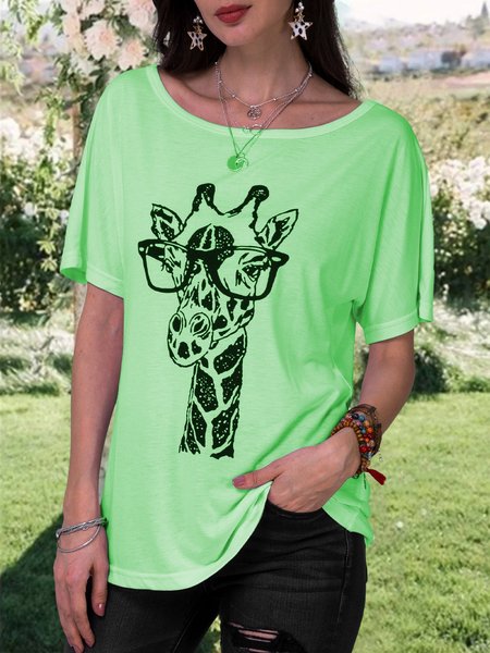 

Short Sleeve Crew Neck Animal Printed T-Shirts, Green, Auto-Clearance