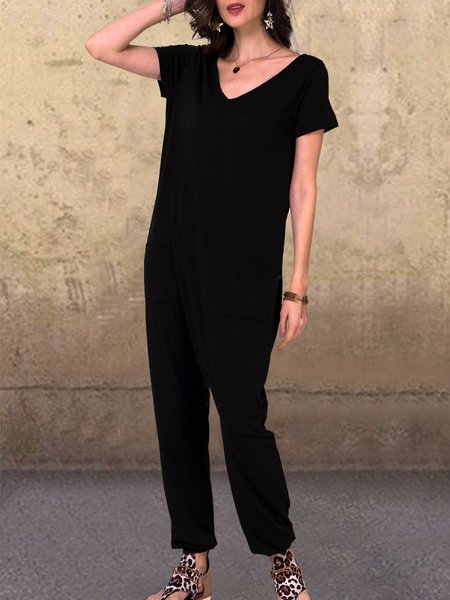 

Tuta con Scollo a V Casuale, Nero, Jumpsuits