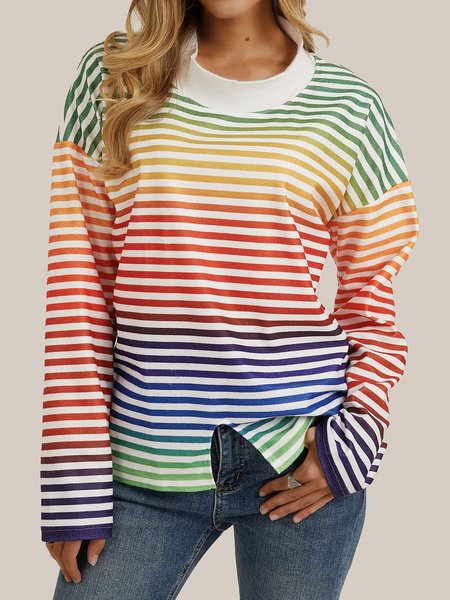 

Crew Neck Knitted Casual Striped Shirts & Tops, Multicolor, Sweaters