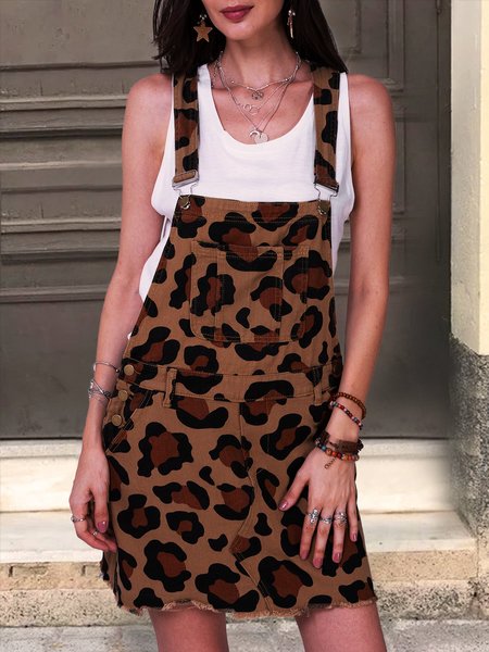 

Leopard Printed Denim Spaghetti-Strap Weaving Dress, Auto-Clearance