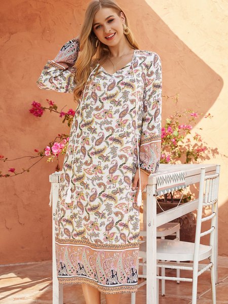 

Dritto Abito Multicolore Floreale Bohemian Cotone, Dresses