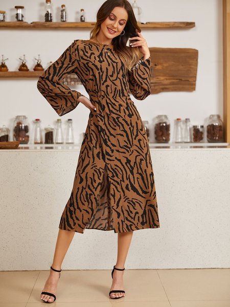 

Coffee Zebra Tc Slit Vintage Women Dress, Maxi Dresses