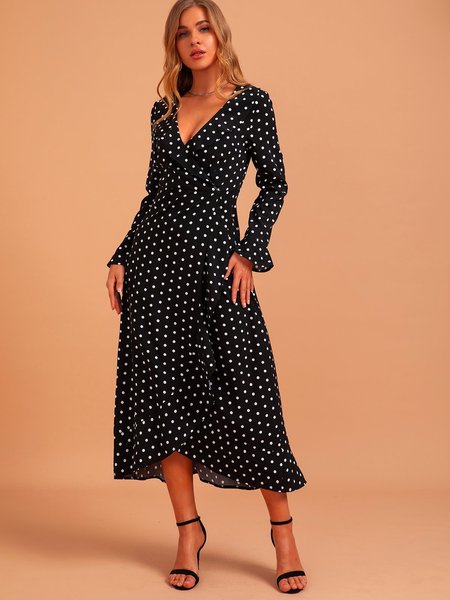 

Black Vintage V Neck Polka Dots Dresses, Maxi Dresses