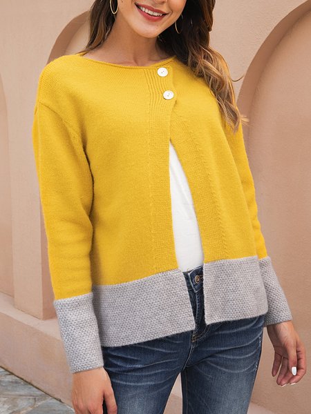 

Yellow Long Sleeve Color-Block Shift Sweater, Cardigans