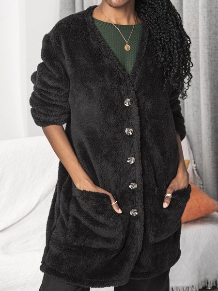 

Long Sleeve Flannel Faux Sherpa Casual Jacket, Black, Cardigans