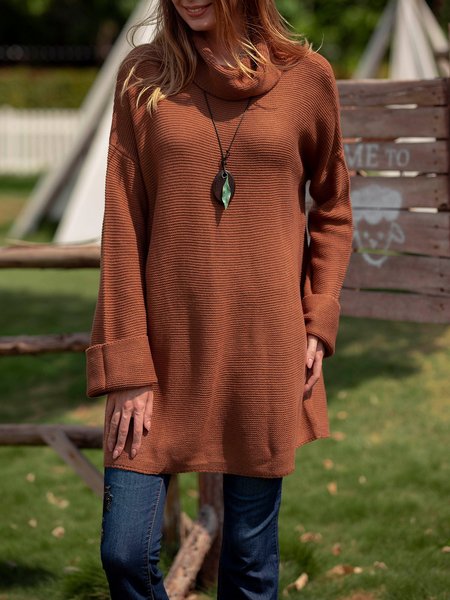 

Knitted Acrylic Solid Casual Sweater, Brown, Sweaters