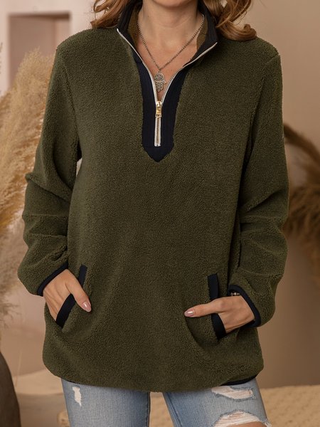 

Long Sleeve Zipper Shawl Collar Sweatshirts, Army green, Designers