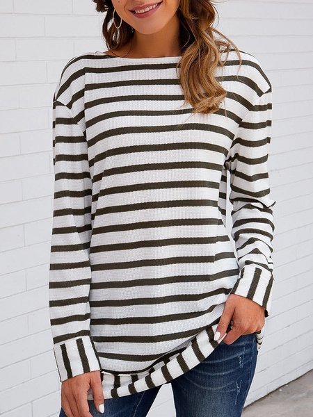

Green Long Sleeve Stripes Crew Neck Top, Sweaters