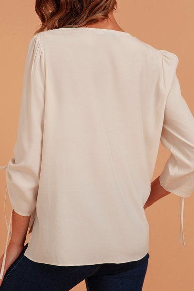 

Beige Chiffon 3/4 Sleeve V Neck Shirred One-Pieces, Shirts & Blouses