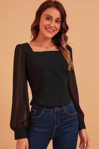 

Black Tc Square Neck Vintage Tops, Tops