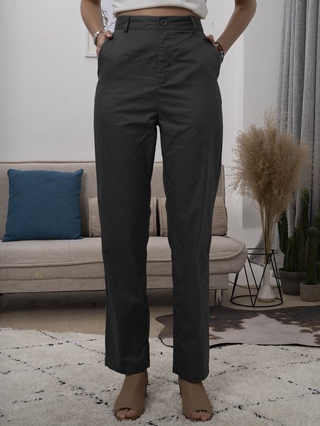 

Pockets Solid Straight Leg Pants, Black, Straight Leg Pants