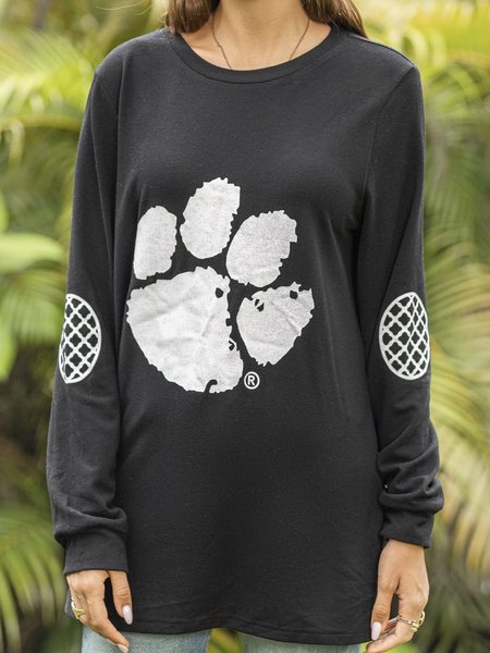 

Casual Cotton-Blend Crew Neck Long Sleeve T-shirt, Black, Tops