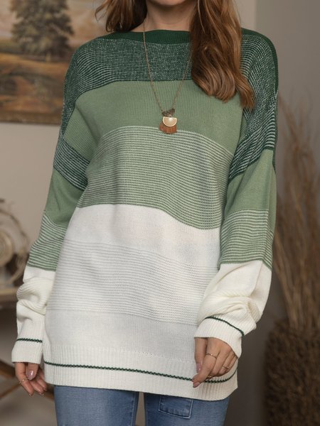 

Knitted Casual Long Sleeve Sweater, Green, Sweaters