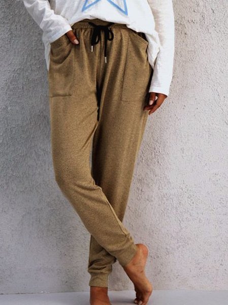 

Khaki Knitted Boho Shift Pants, Pants