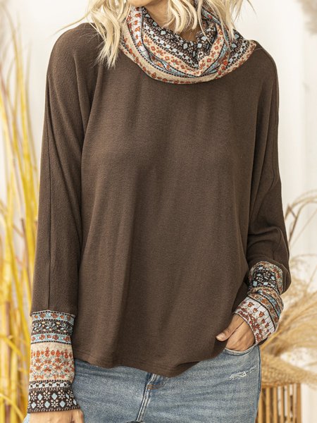 

Brown Cotton Tribal T-shirt, Long sleeve tops