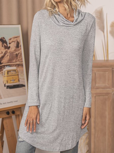 

Gray Cotton Casual Tops, Long sleeve tops