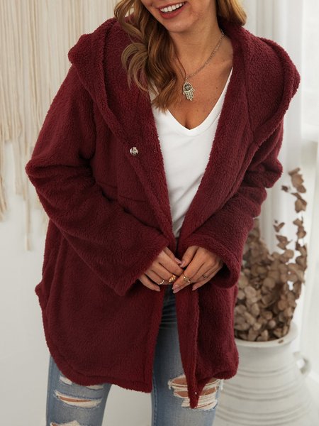 

Wine Red Plain Casual Jacket, Coats