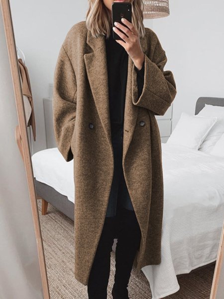 

Women Pockets Solid Wool-blend Coat, Coffee, Coats