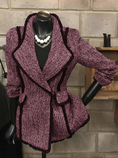 

Gray Elegant Stand Collar Plain Jacket, Purplish red, Jackets