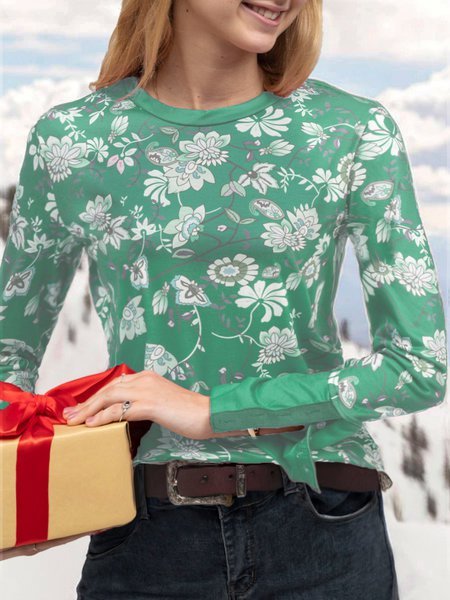 

Felpa Stampata Bohemian di Cotone, Verde, Blouses & Shirts