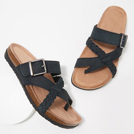 

Ciabatta con Tacco Basso con Fibbia in Similpelle, Nero, Slippers
