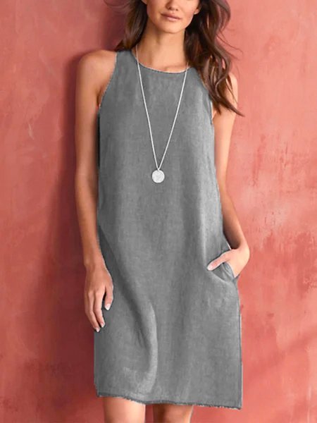 

senza maniche Casuale Solido Gonna, Grigio, Dresses