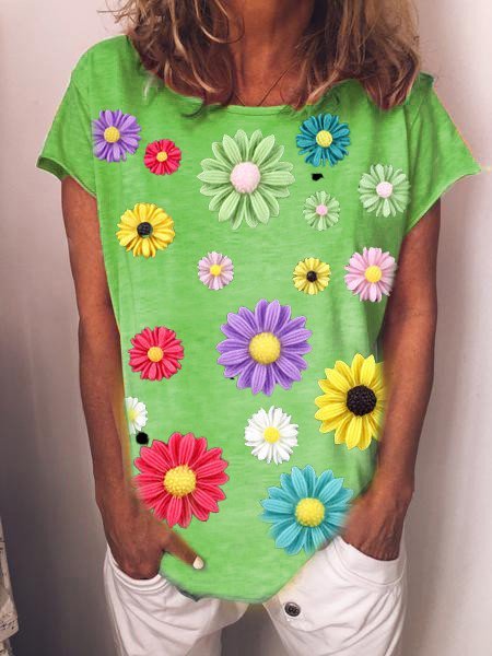 

T-Shirt a O-collo di Misto Cotone, Verde, T-Shirts