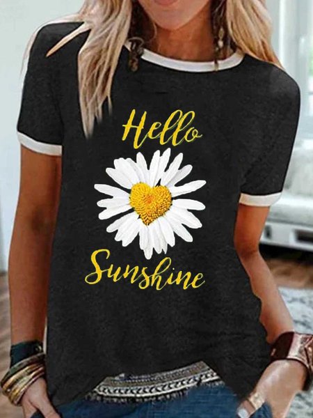 

Green Cotton Round Neck Printed Casual T-shirt, Black, T-shirts