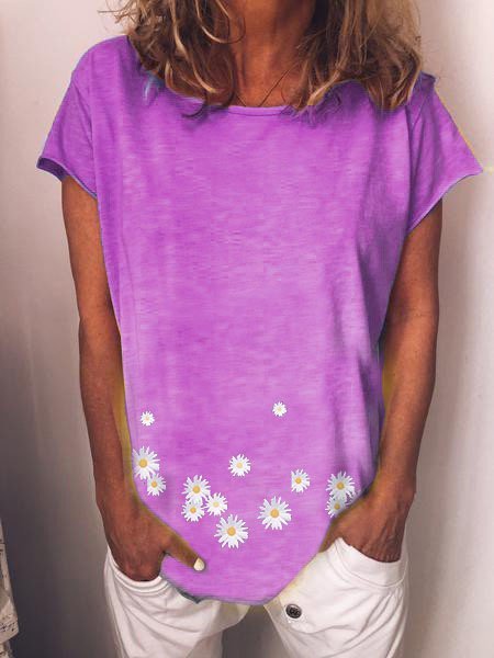 

sunflower Casual O-Neck T-shirt, Purple, T-Shirts