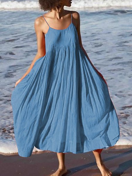 

Orange Red Swing Spaghetti Cotton Holiday Dress, Light blue, Midi Dresses